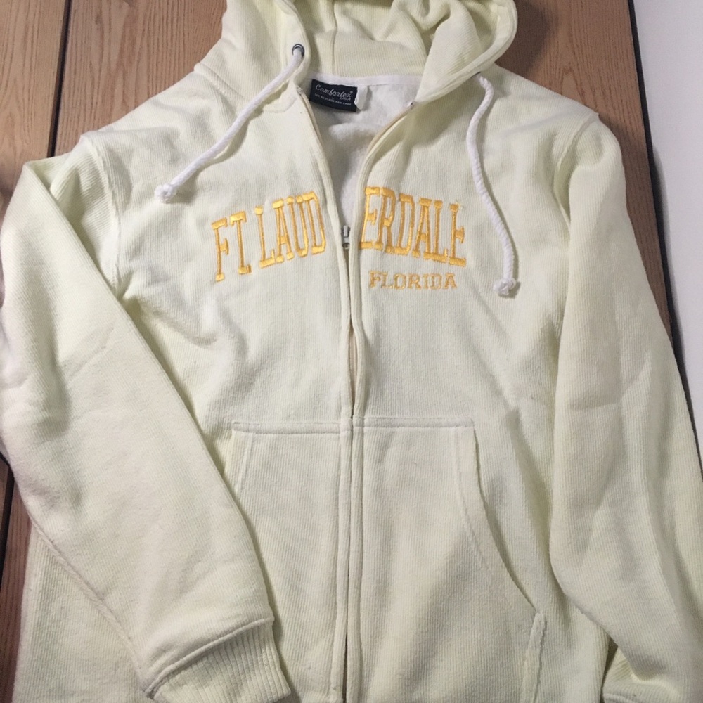 #2 Women FT Lauderdale Florida Zip Up Hoodie Stretchy Cream Yellow Size Large XL